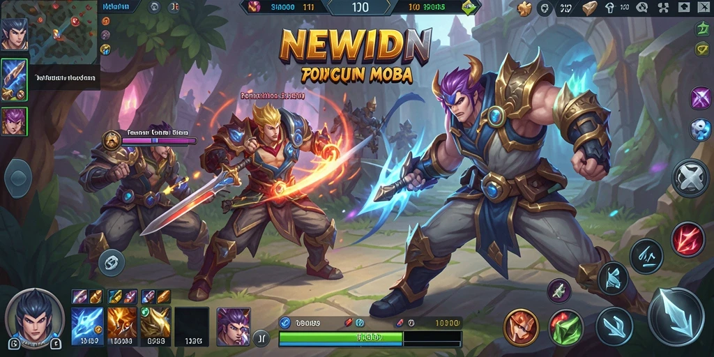 Screenshot gameplay NEWIDN menampilkan pertarungan seru antara dua tim MOBA.