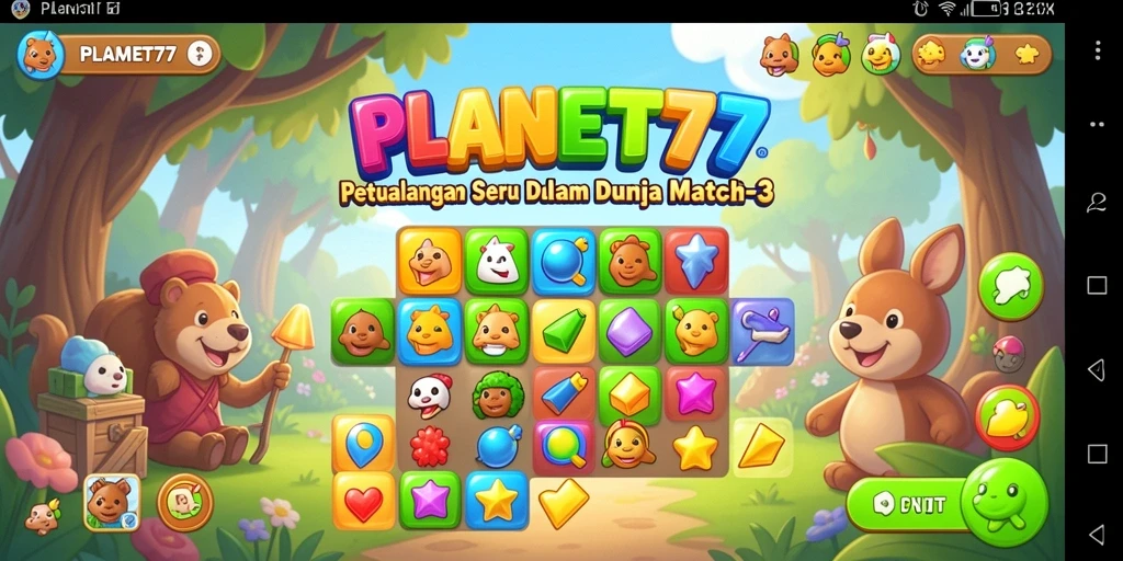 Tangkapan layar PLANET77 menunjukkan gameplay Match-3 yang seru dan menantang.