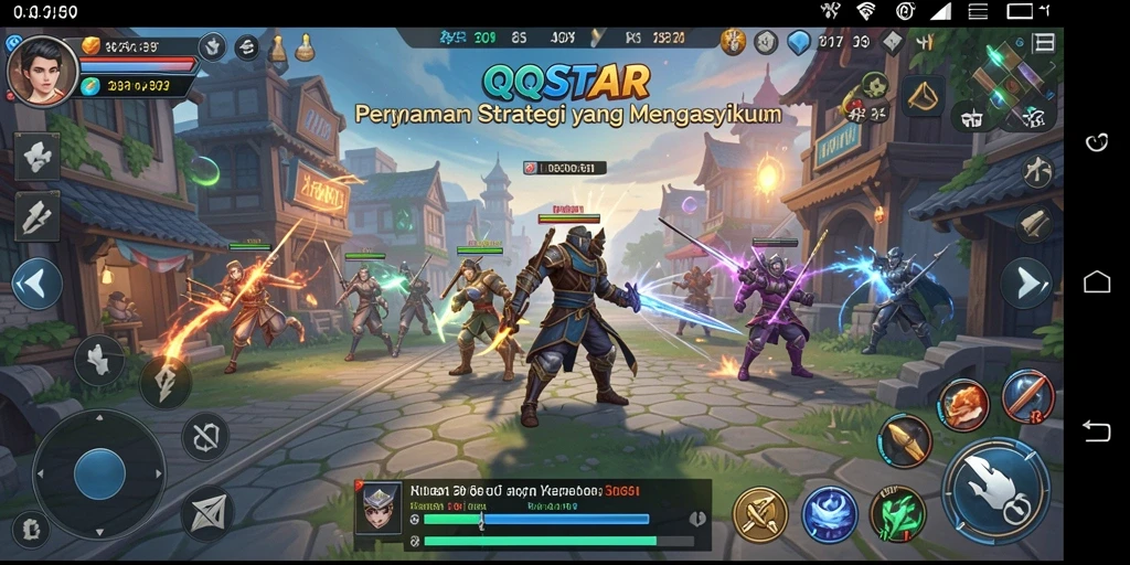 Menampilkan aksi seru gameplay strategi QQSTAR.