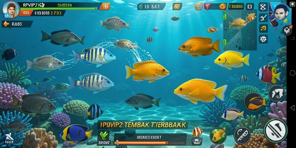 Tampilan layaknya laut penuh warna dalam game Tembak Ikan.
